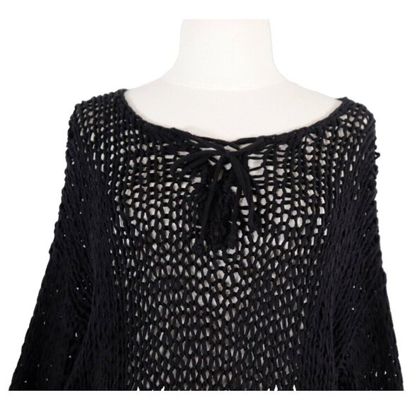 VINCE Women's Small Black Crochet Sweater Knit Knitted by Hand Lace Up Pullover - Picture 1 of 5